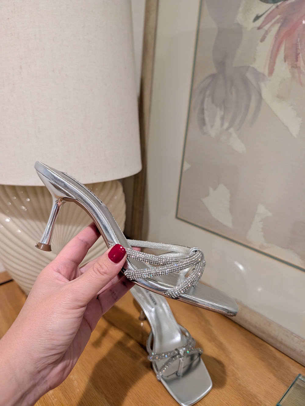 Steve Madden Silver Crystal-Strap Heeled Sandal
